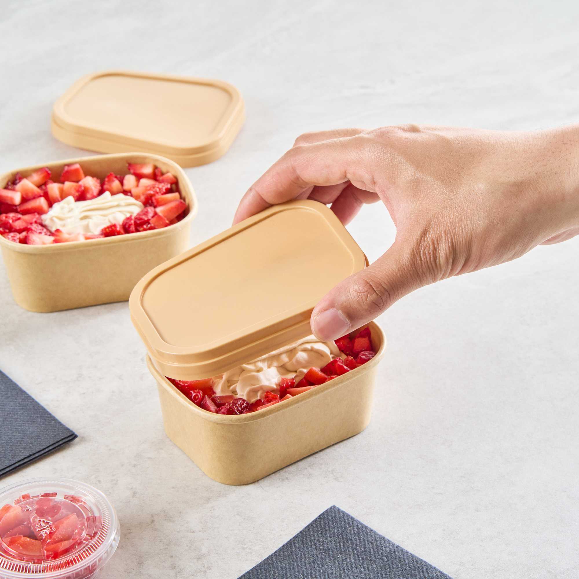 Coppetta Square Brown Plastic Lid - Fits 7 and 12 oz To Go Cups, with Spoon - 50 count box