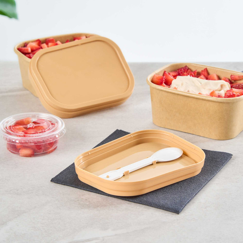 Coppetta Square Brown Plastic Lid - Fits 7 and 12 oz To Go Cups, with Spoon - 50 count box