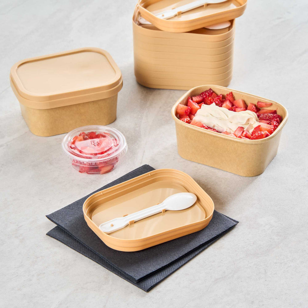 Coppetta Square Brown Plastic Lid - Fits 7 and 12 oz To Go Cups, with Spoon - 200 count box
