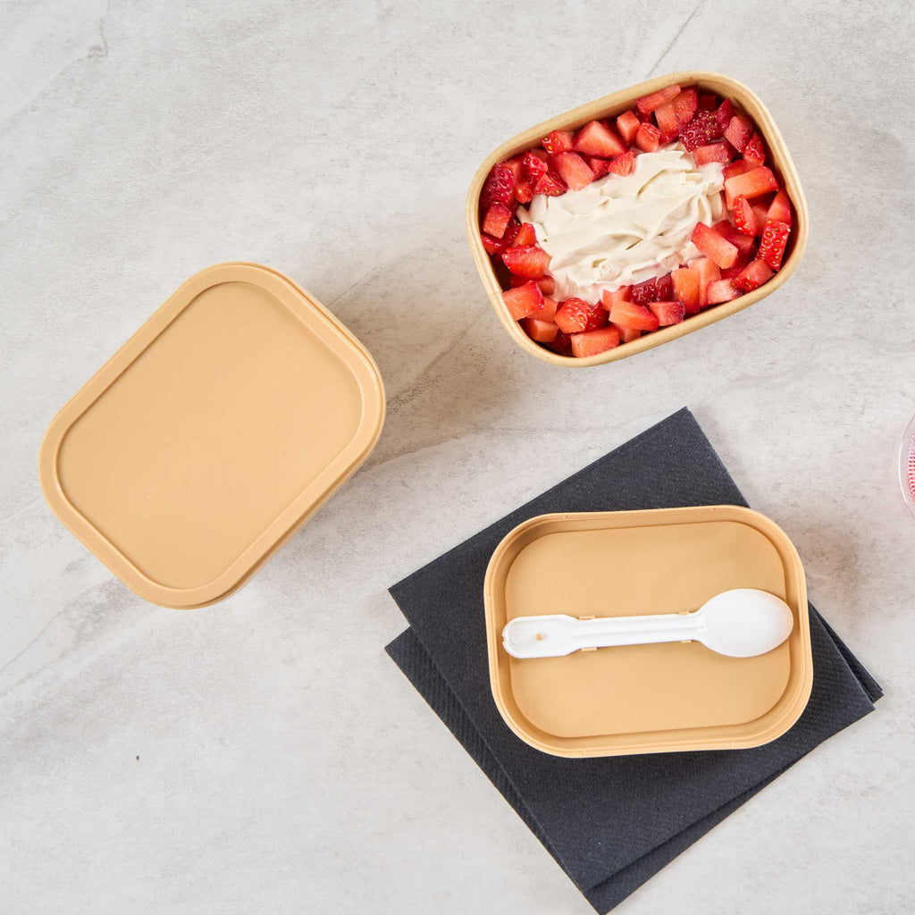 Coppetta Square Brown Plastic Lid - Fits 7 and 12 oz To Go Cups, with Spoon - 200 count box