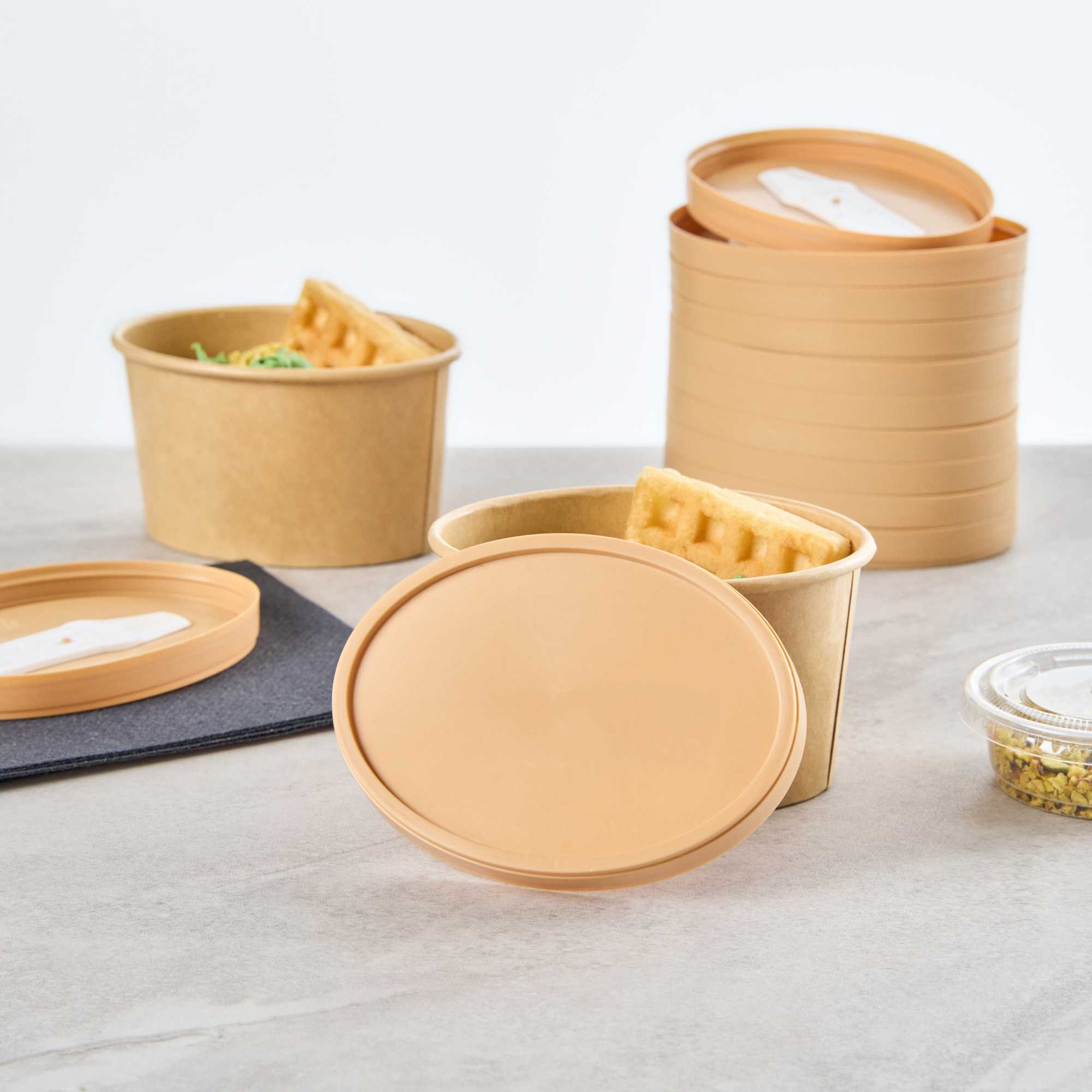 Coppetta Oval Brown Plastic Lid - Fits 6 oz To Go Cup, with Spoon - 50 count box