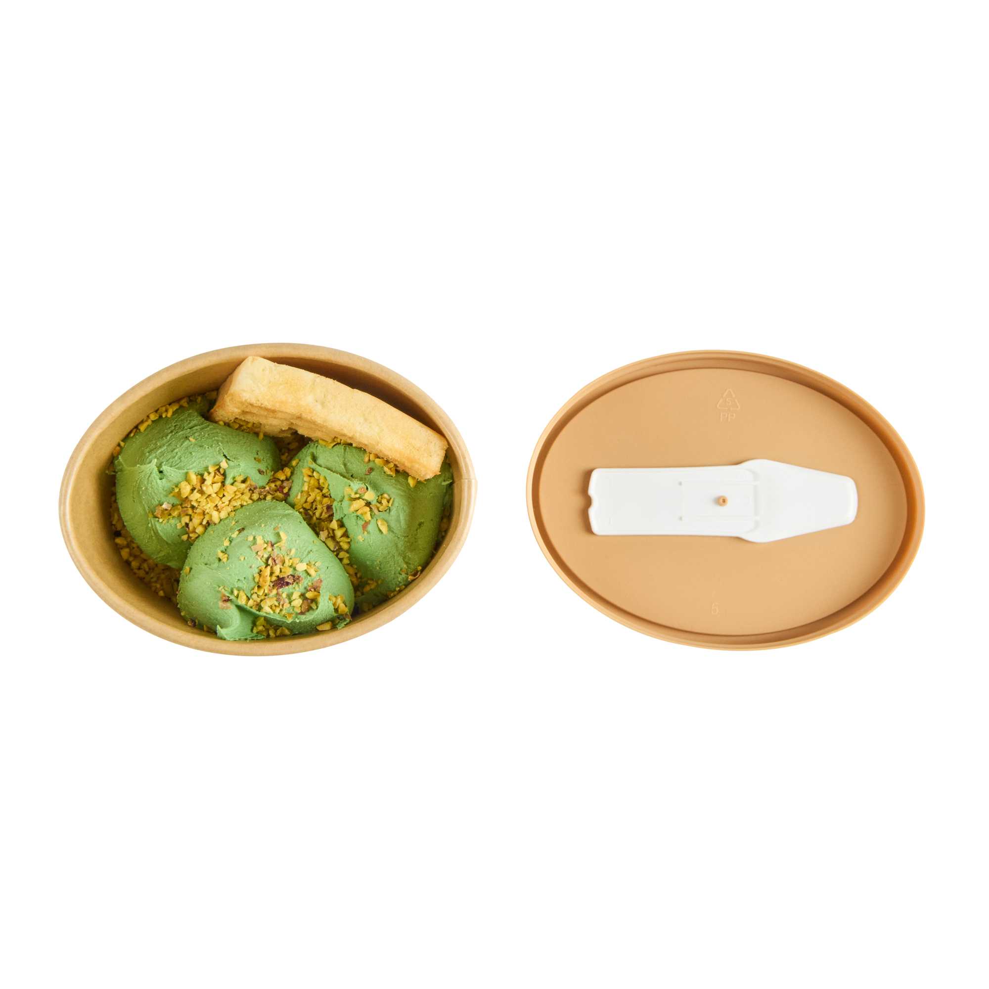 Coppetta Oval Brown Plastic Lid - Fits 6 oz To Go Cup, with Spoon - 50 count box