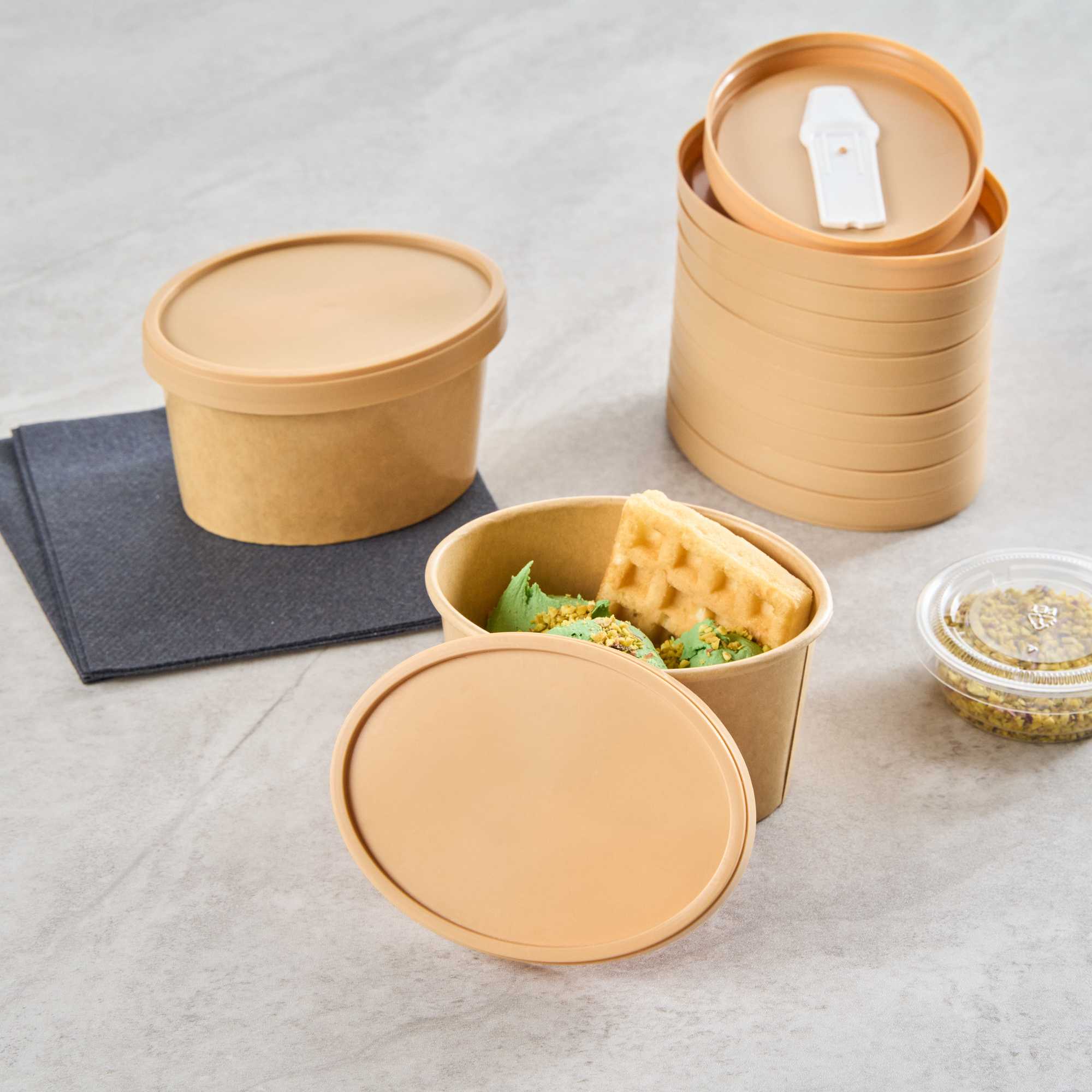 Coppetta Oval Brown Plastic Lid - Fits 6 oz To Go Cup, with Spoon - 50 count box
