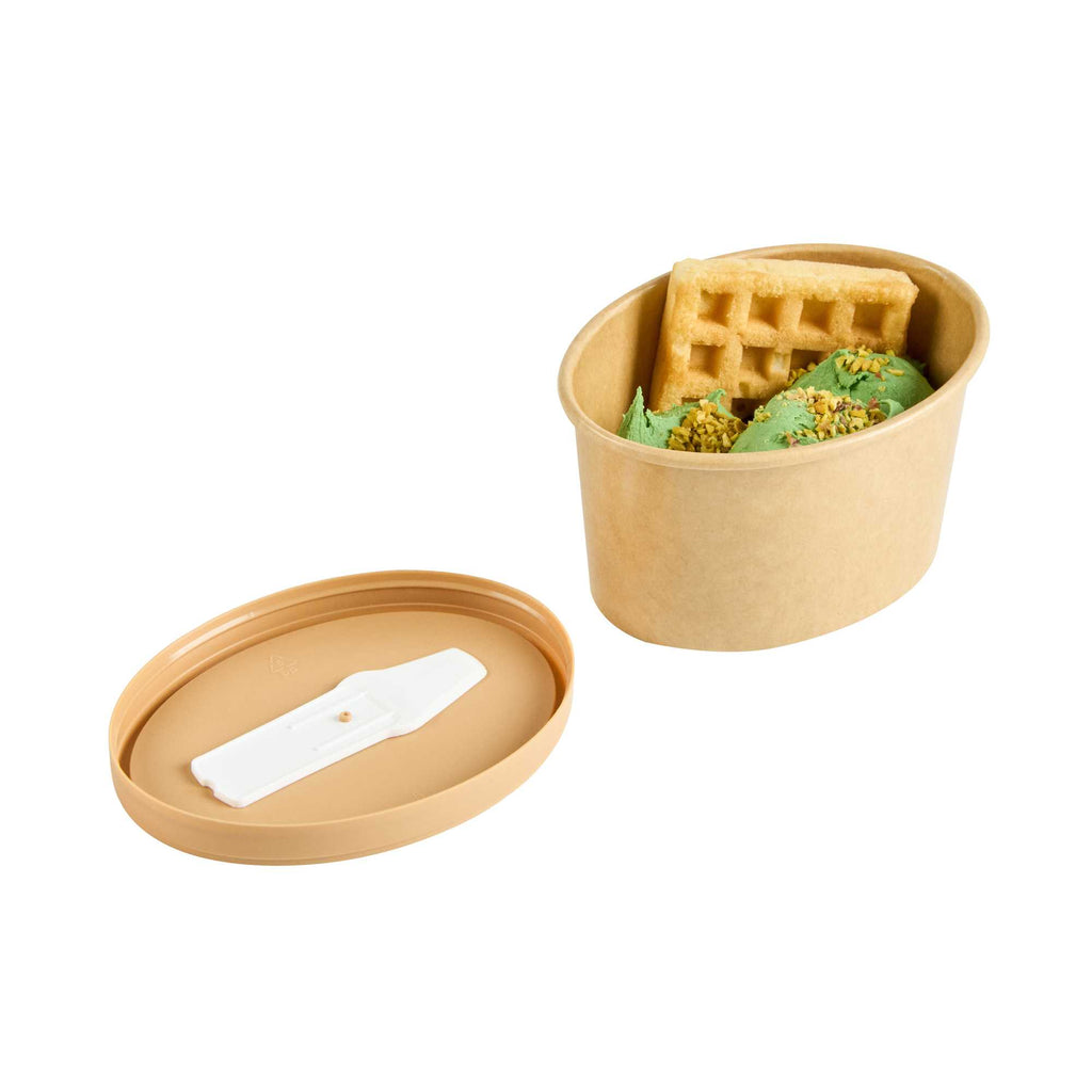 Coppetta Oval Brown Plastic Lid - Fits 6 oz To Go Cup, with Spoon - 200 count box