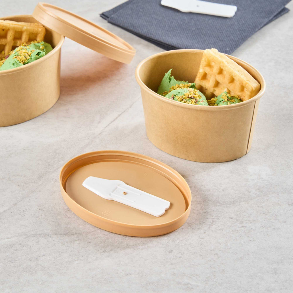 Coppetta Oval Brown Plastic Lid - Fits 6 oz To Go Cup, with Spoon - 200 count box