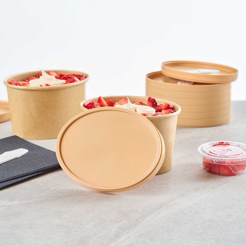 Coppetta Oval Brown Plastic Lid - Fits 12 oz To Go Cup, with Spoon - 50 count box