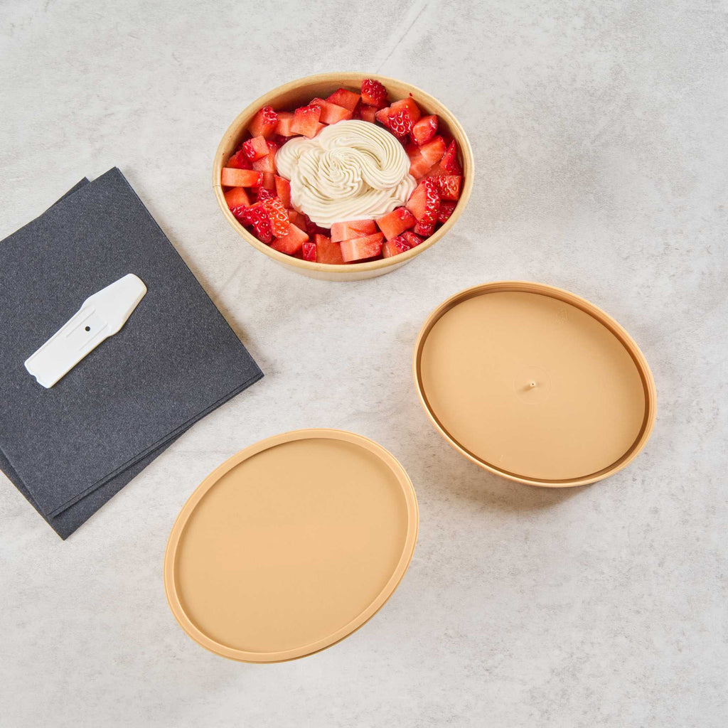 Coppetta Oval Brown Plastic Lid - Fits 12 oz To Go Cup, with Spoon - 50 count box