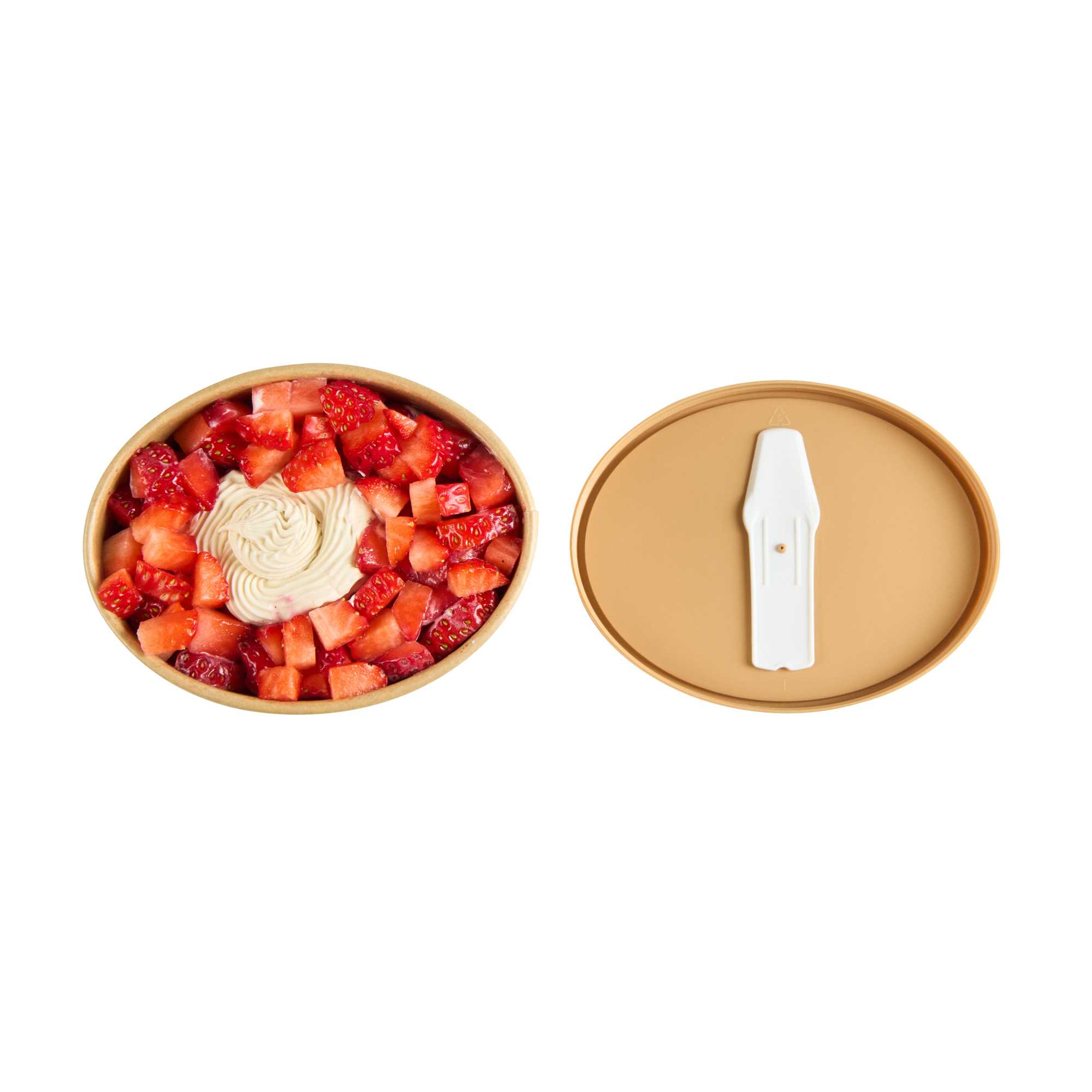 Coppetta Oval Brown Plastic Lid - Fits 12 oz To Go Cup, with Spoon - 200 count box