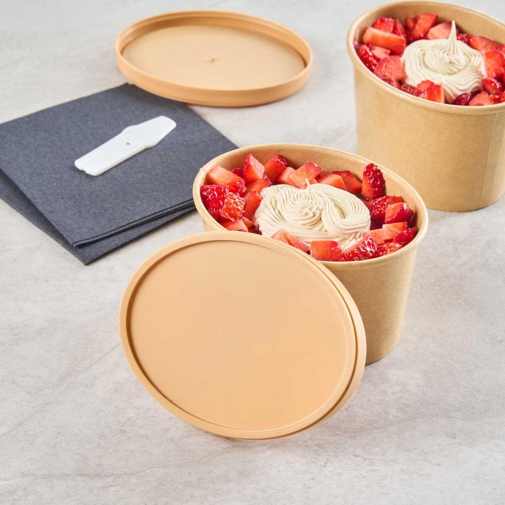 Coppetta Oval Brown Plastic Lid - Fits 12 oz To Go Cup, with Spoon - 200 count box
