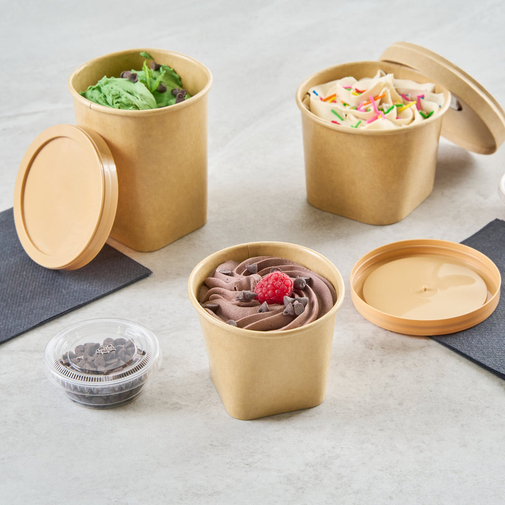 Coppetta 6 oz Round Kraft Paper To Go Cup - with Square Bottom - 3 1/2" x 3 1/2" x 2 1/2" - 50 count box