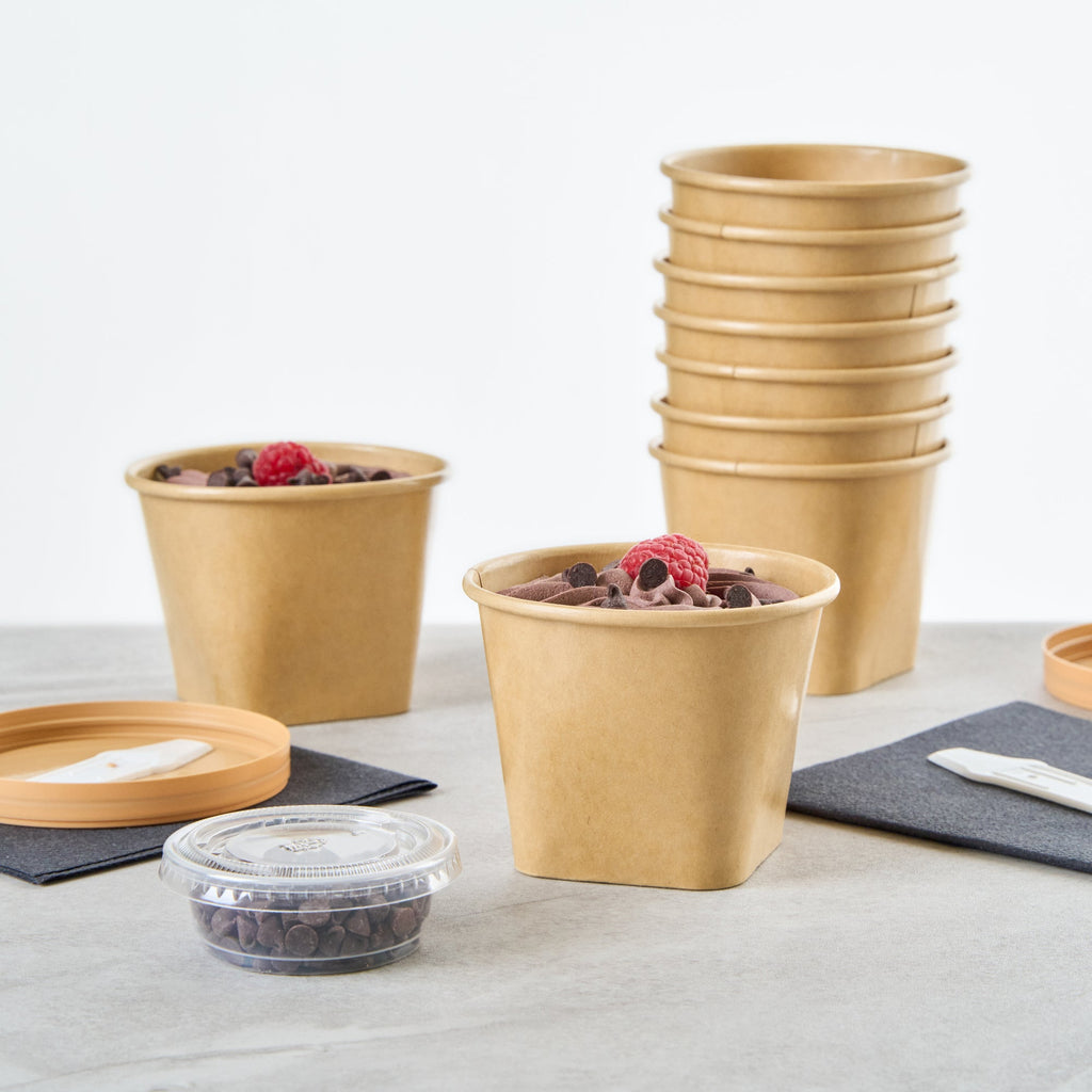 Coppetta 6 oz Round Kraft Paper To Go Cup - with Square Bottom - 3 1/2" x 3 1/2" x 2 1/2" - 200 count box