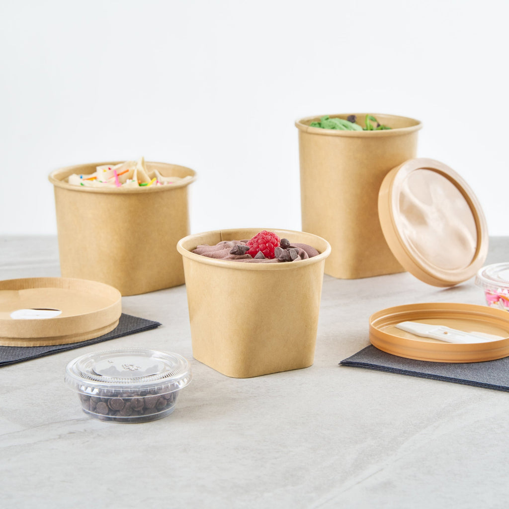 Coppetta 6 oz Round Kraft Paper To Go Cup - with Square Bottom - 3 1/2" x 3 1/2" x 2 1/2" - 200 count box