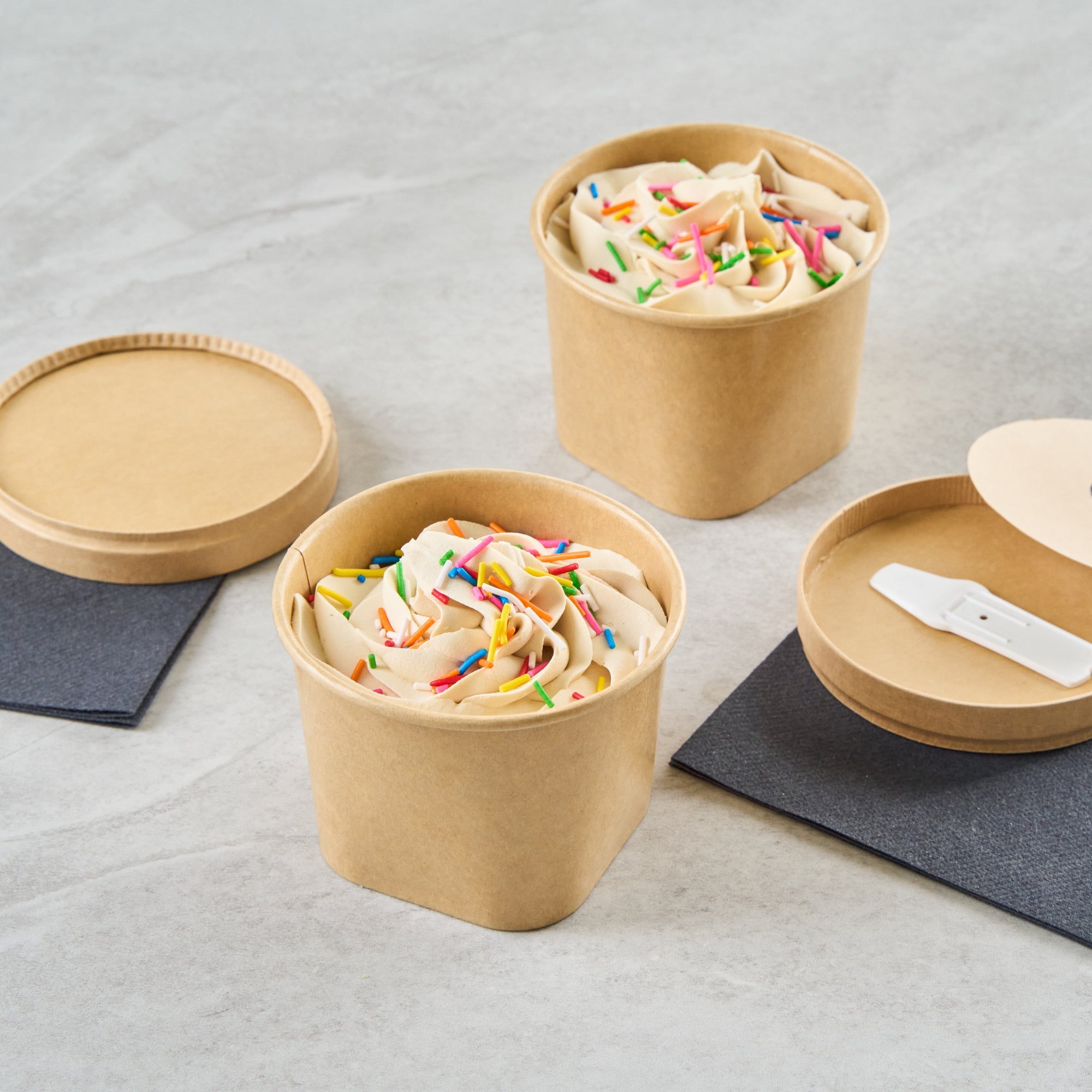 Coppetta 12 oz Round Kraft Paper To Go Cup - with Square Bottom - 3 3/4" x 3 3/4" x 2 3/4" - 50 count box