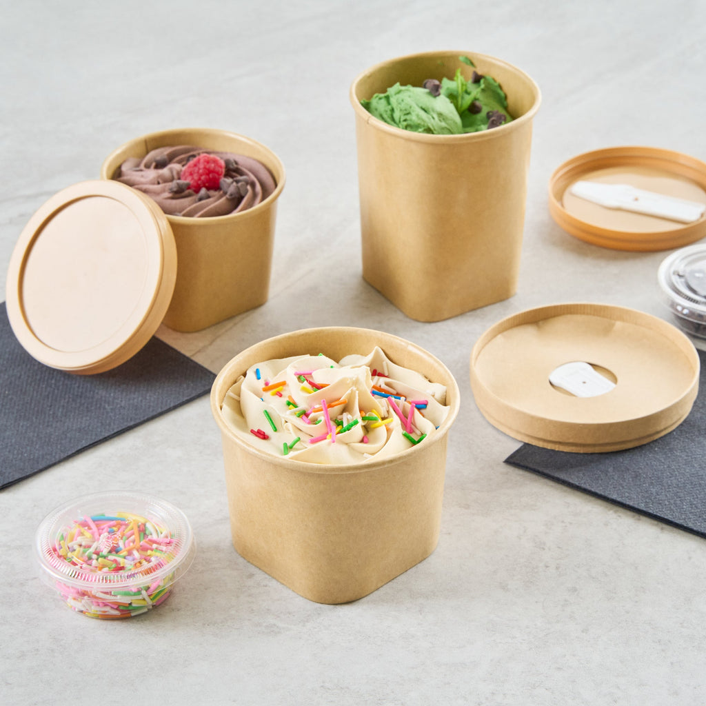 Coppetta 12 oz Round Kraft Paper To Go Cup - with Square Bottom - 3 3/4" x 3 3/4" x 2 3/4" - 50 count box