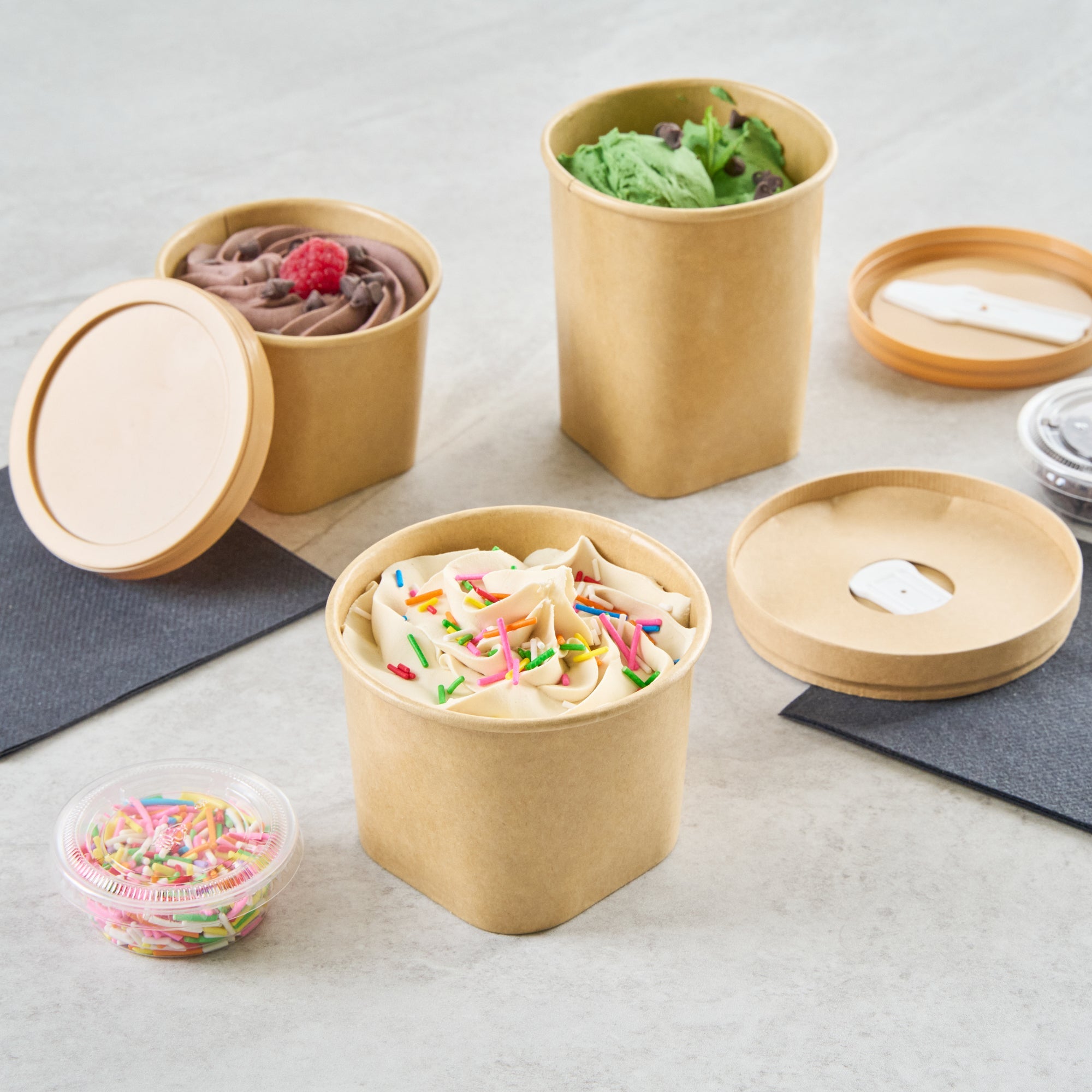 Coppetta 12 oz Round Kraft Paper To Go Cup - with Square Bottom - 3 3/4" x 3 3/4" x 2 3/4" - 50 count box