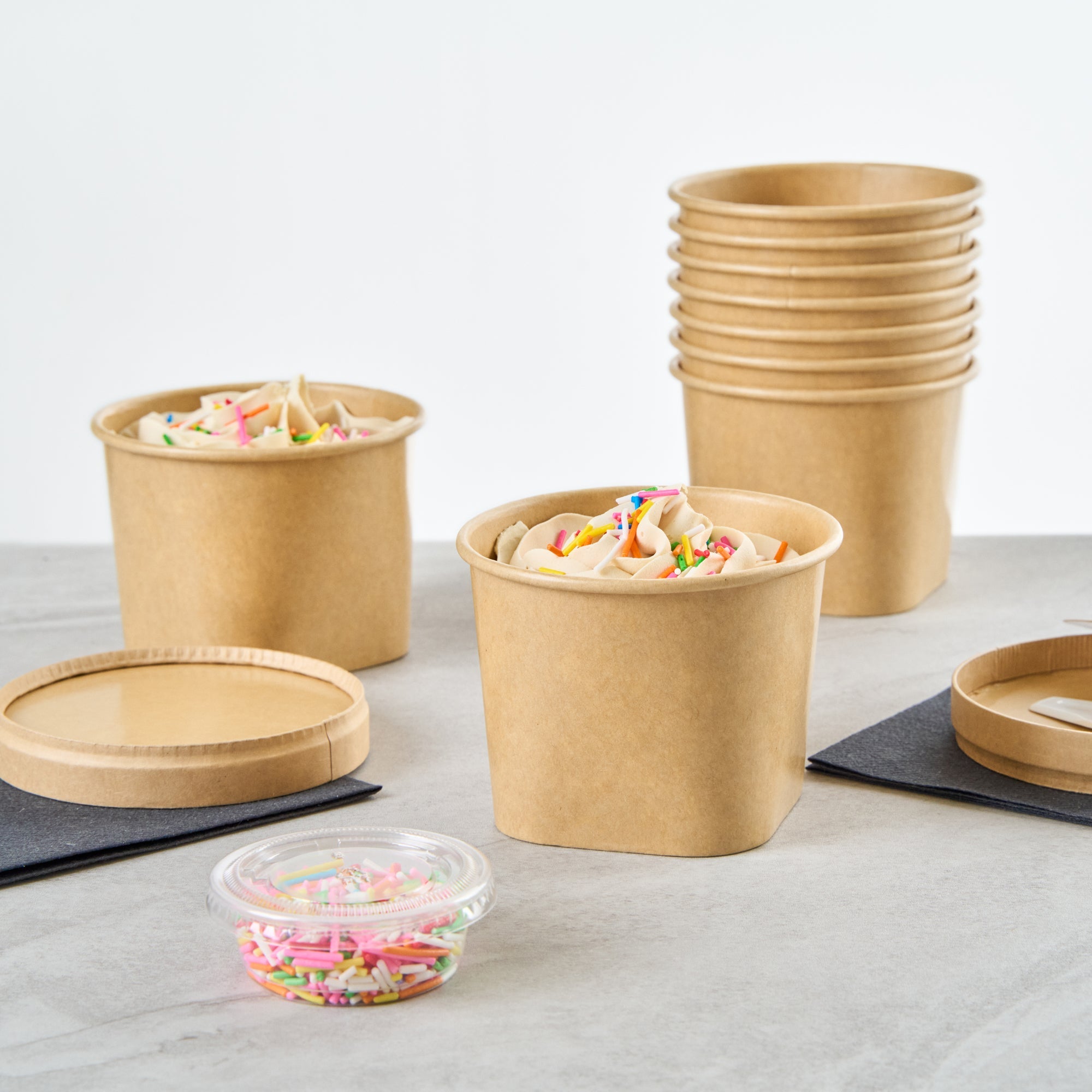 Coppetta 12 oz Round Kraft Paper To Go Cup - with Square Bottom - 3 3/4" x 3 3/4" x 2 3/4" - 200 count box