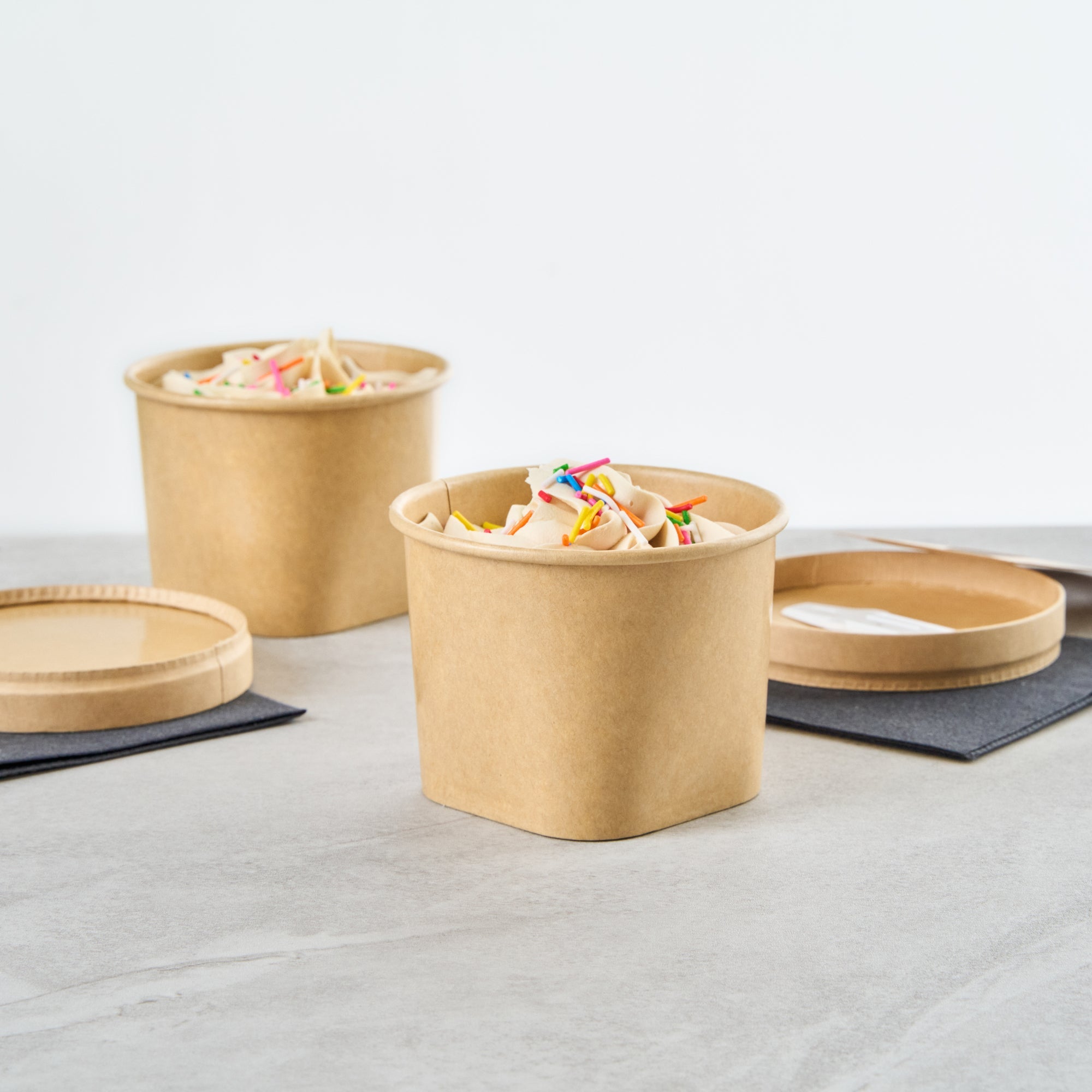 Coppetta 12 oz Round Kraft Paper To Go Cup - with Square Bottom - 3 3/4" x 3 3/4" x 2 3/4" - 200 count box