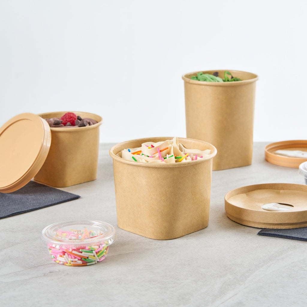 Coppetta 12 oz Round Kraft Paper To Go Cup - with Square Bottom - 3 3/4" x 3 3/4" x 2 3/4" - 200 count box