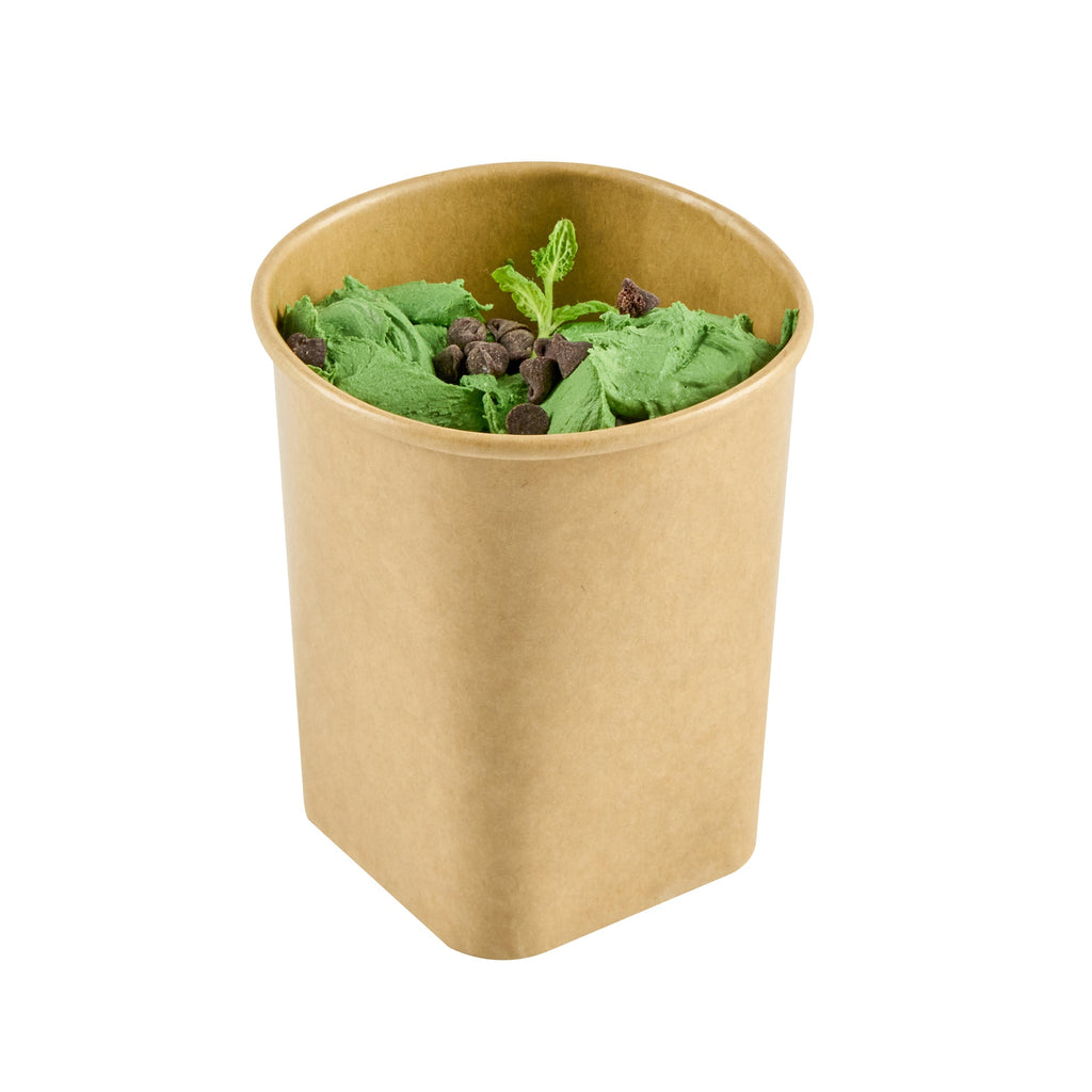 Coppetta 13 oz Round Kraft Paper To Go Cup - with Square Bottom - 3 1/2" x 3 1/2" x 4" - 50 count box