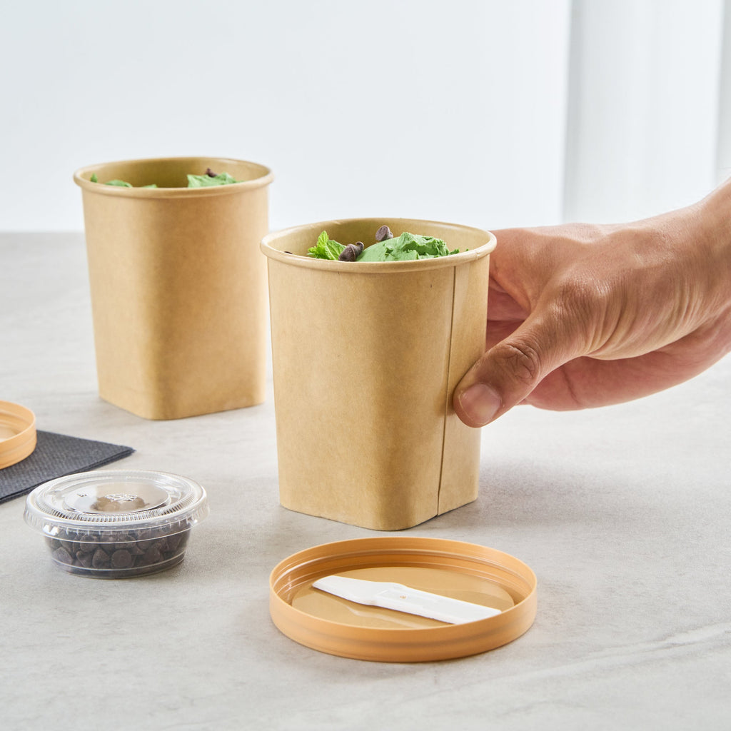 Coppetta 13 oz Round Kraft Paper To Go Cup - with Square Bottom - 3 1/2" x 3 1/2" x 4" - 50 count box