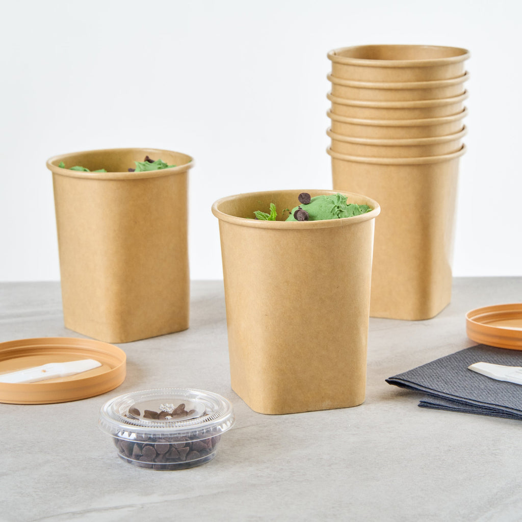 Coppetta 13 oz Round Kraft Paper To Go Cup - with Square Bottom - 3 1/2" x 3 1/2" x 4" - 50 count box