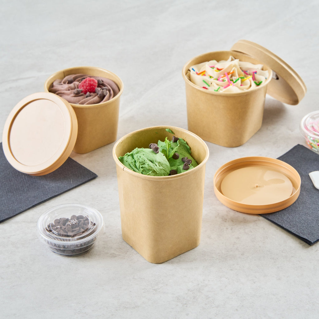 Coppetta 13 oz Round Kraft Paper To Go Cup - with Square Bottom - 3 1/2" x 3 1/2" x 4" - 50 count box