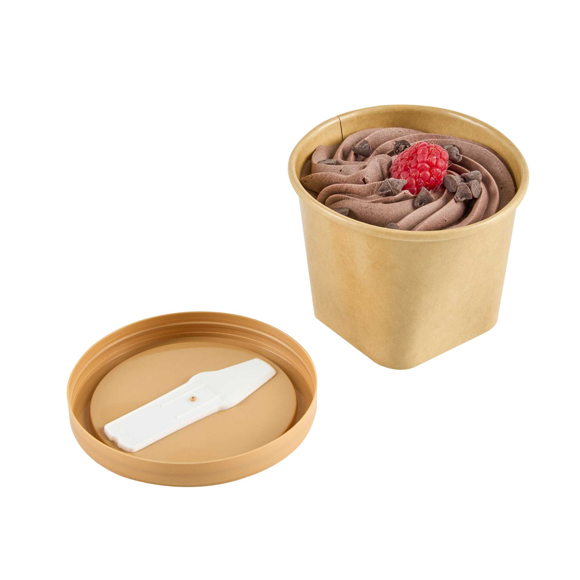 Coppetta Round Brown Plastic Lid - Fits 6 and 13 oz To Go Cups, with Spoon - 50 count box