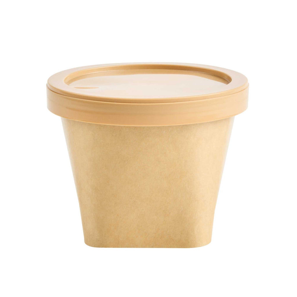 Coppetta Round Brown Plastic Lid - Fits 6 and 13 oz To Go Cups, with Spoon - 50 count box