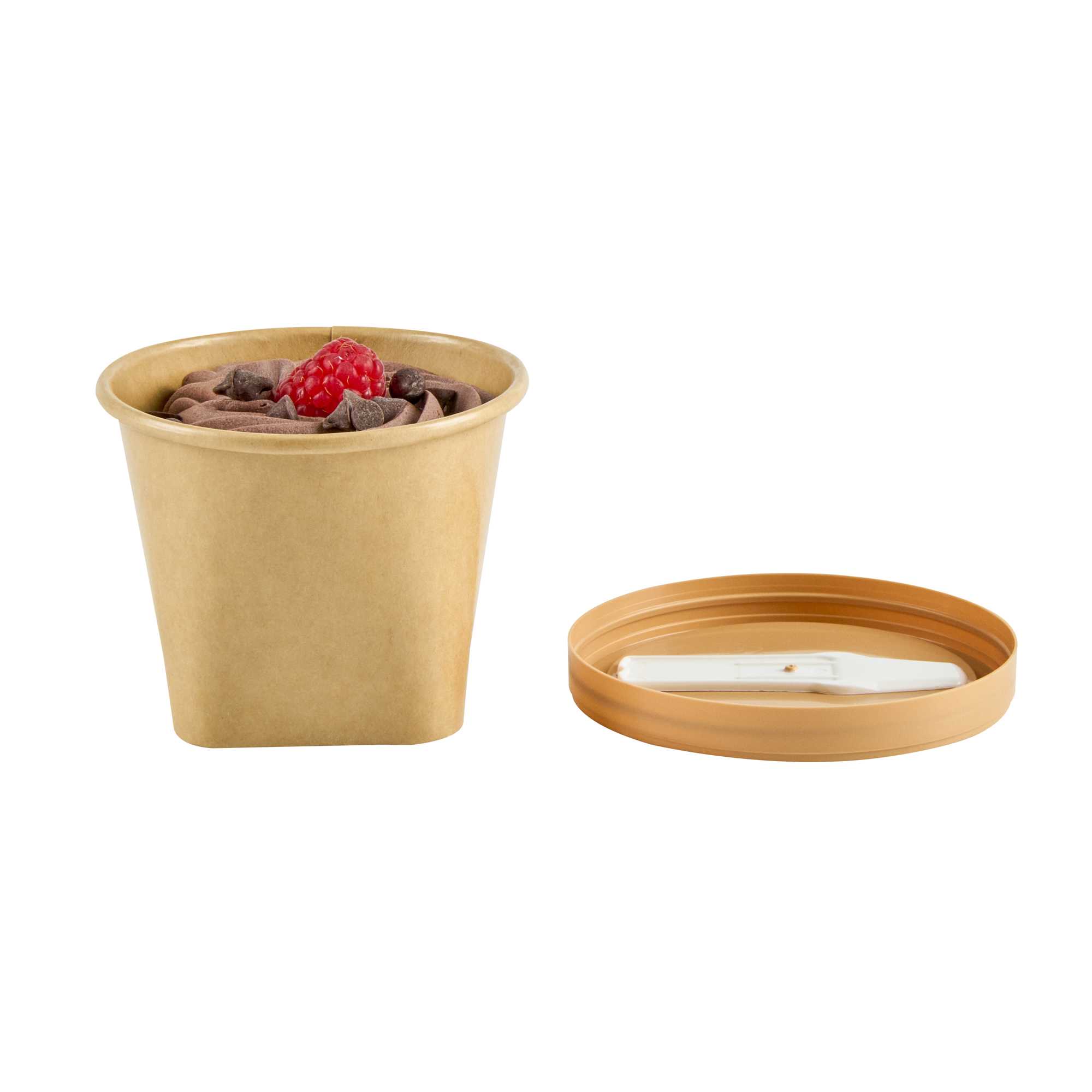 Coppetta Round Brown Plastic Lid - Fits 6 and 13 oz To Go Cups, with Spoon - 200 count box