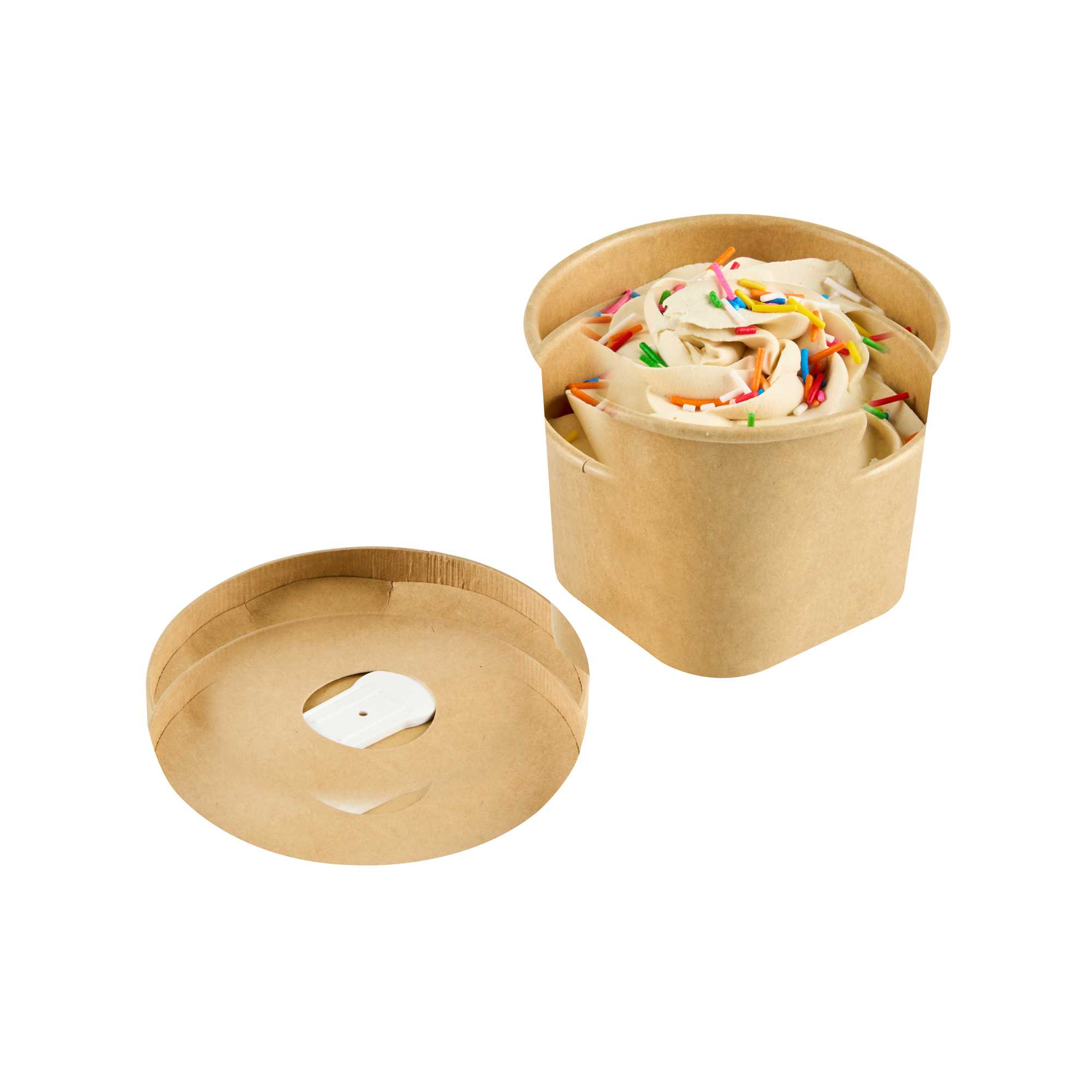 Coppetta Round Brown Paper Lid - Fits 12 oz To Go Cup, with Spoon - 3 3/4" x 3 3/4" x 1/2" - 50 count box