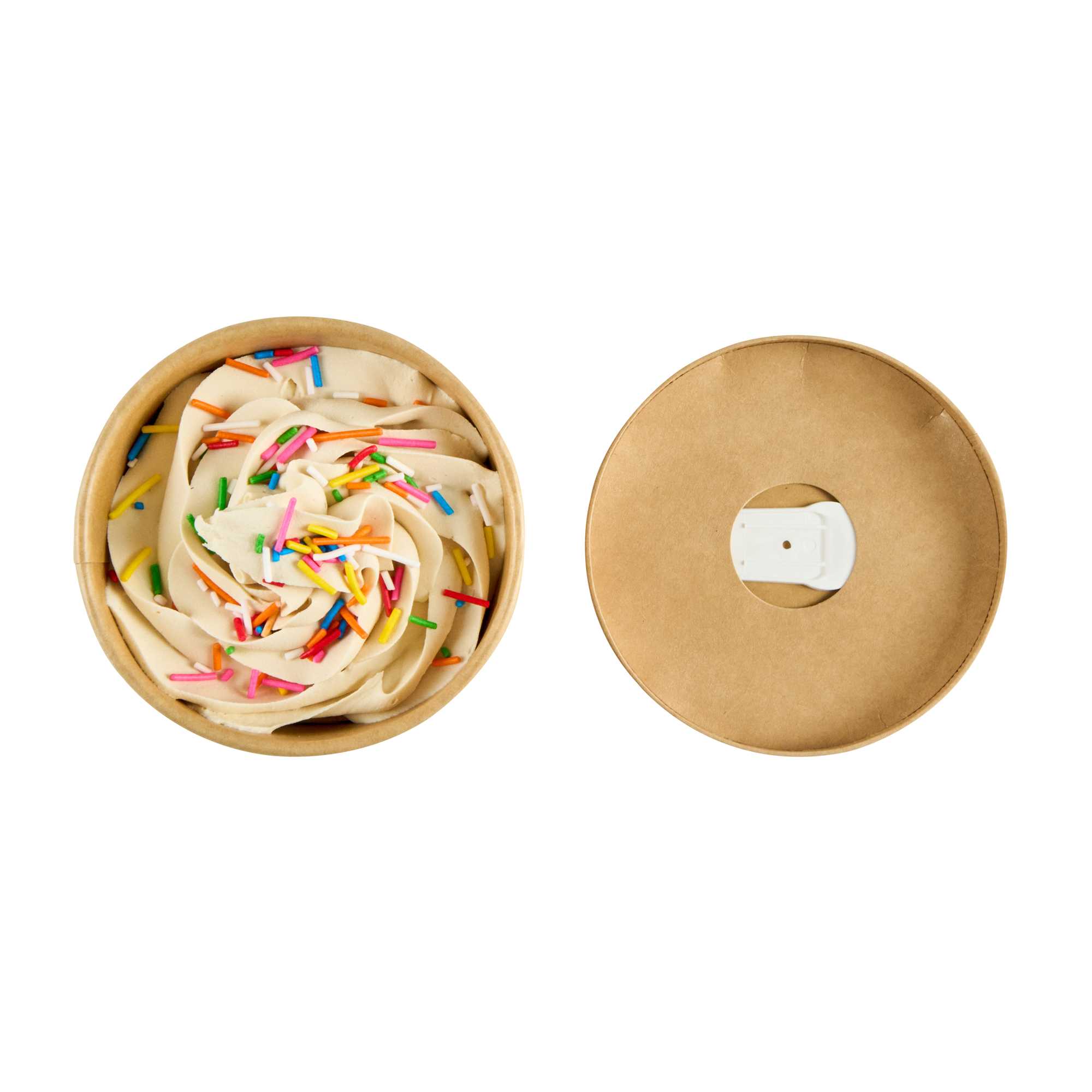 Coppetta Round Brown Paper Lid - Fits 12 oz To Go Cup, with Spoon - 3 3/4" x 3 3/4" x 1/2" - 50 count box