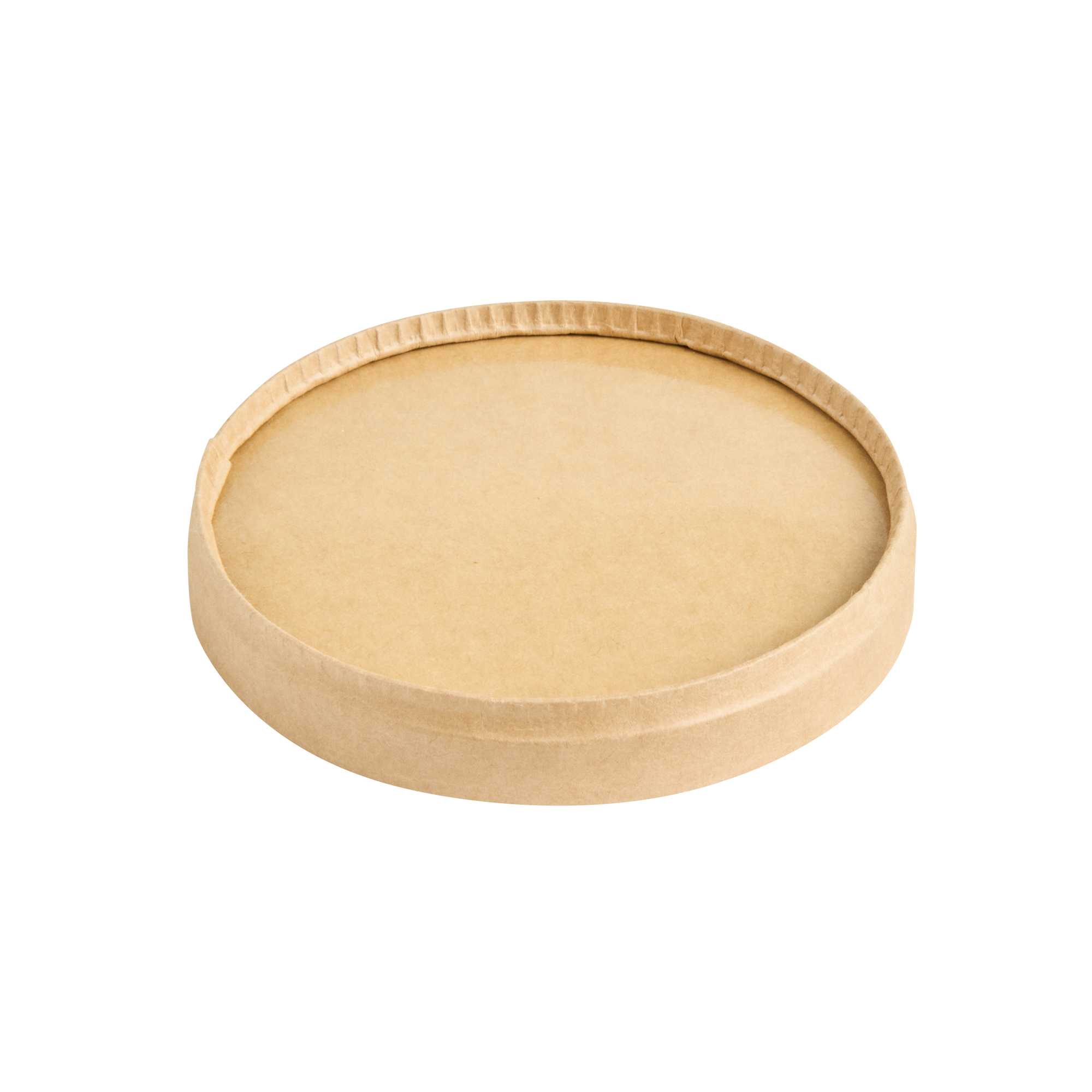 Coppetta Round Brown Paper Lid - Fits 12 oz To Go Cup, with Spoon - 3 3/4" x 3 3/4" x 1/2" - 50 count box