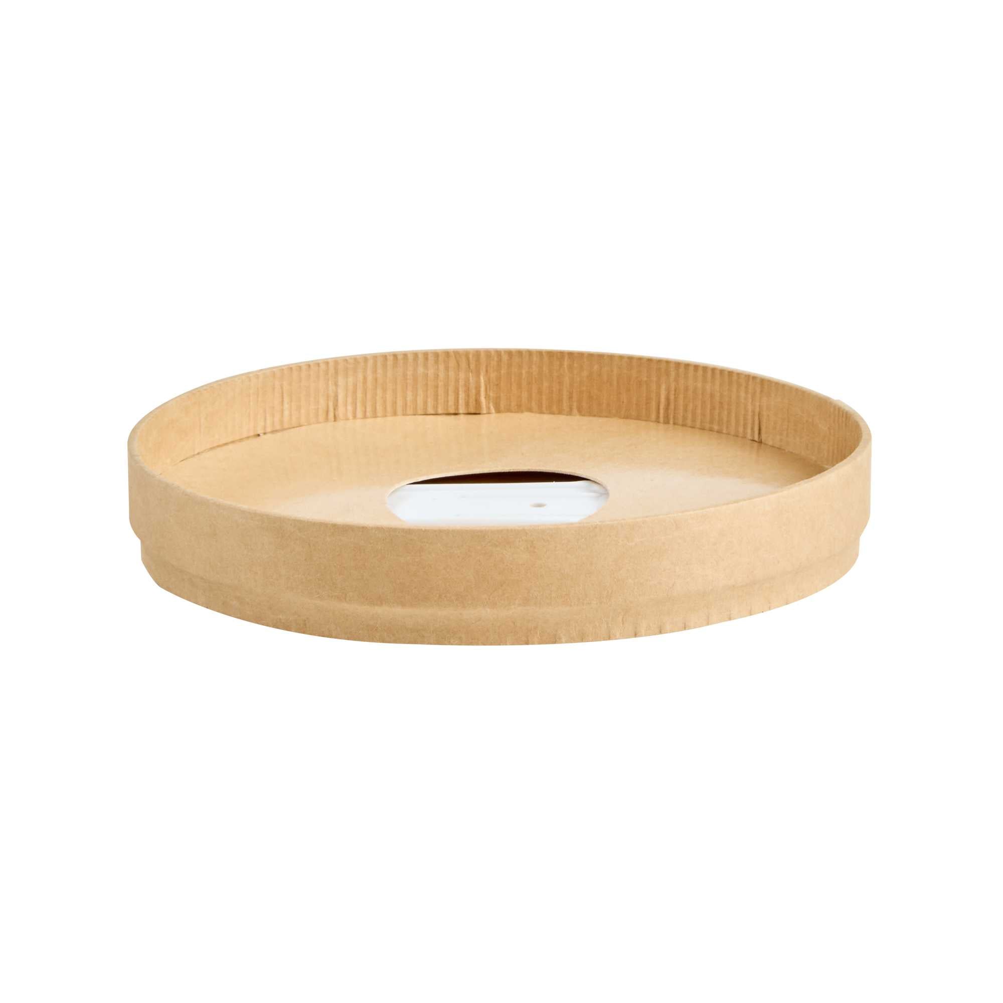 Coppetta Round Brown Paper Lid - Fits 12 oz To Go Cup, with Spoon - 3 3/4" x 3 3/4" x 1/2" - 50 count box