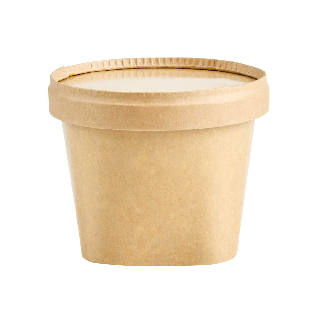 Coppetta Round Brown Paper Lid - Fits 12 oz To Go Cup, with Spoon - 3 3/4" x 3 3/4" x 1/2" - 50 count box