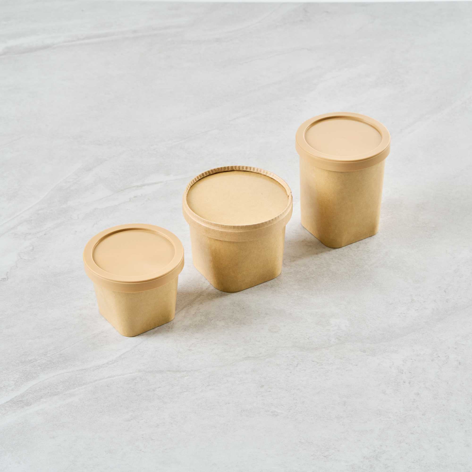 Coppetta Round Brown Paper Lid - Fits 12 oz To Go Cup, with Spoon - 3 3/4" x 3 3/4" x 1/2" - 50 count box