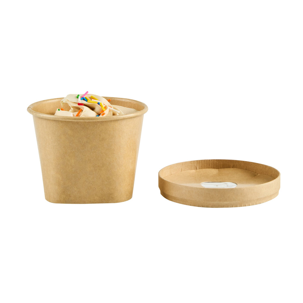 Coppetta Round Brown Paper Lid - Fits 12 oz To Go Cup, with Spoon - 3 3/4" x 3 3/4" x 1/2" - 200 count box
