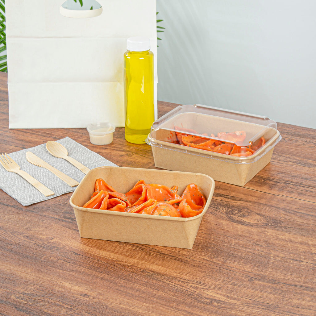 Bio Tek 44 oz Rectangle Kraft Paper Serving Container - 6 1/4" x 4 1/2" x 2 1/4" - 50 count box