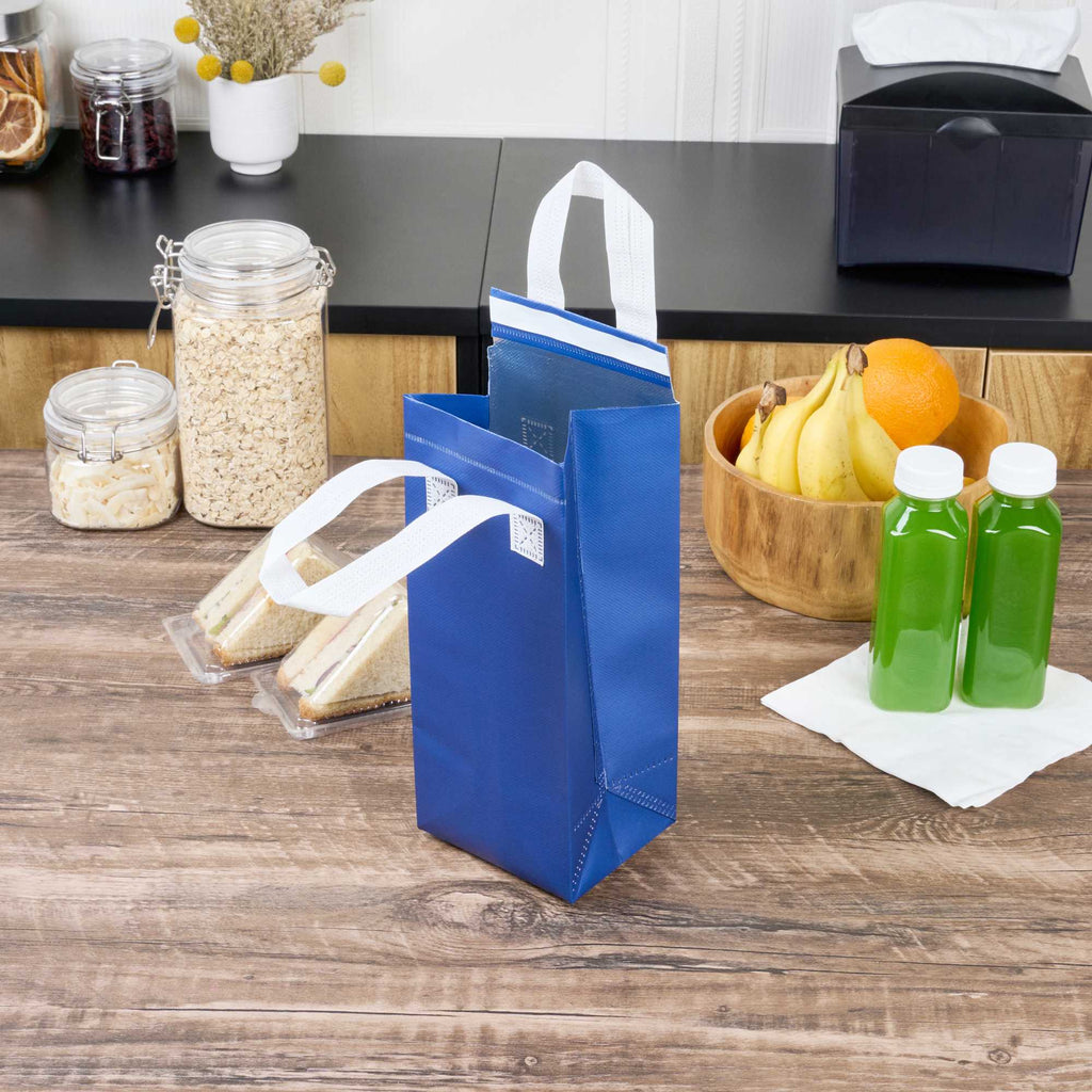 Bag Tek Blue Insulated Take Out Bag - Tamper-Evident - 4 3/4" x 4" x 11" - 25 count box