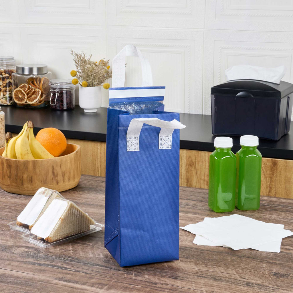 Bag Tek Blue Insulated Take Out Bag - Tamper-Evident - 4 3/4" x 4" x 11" - 25 count box