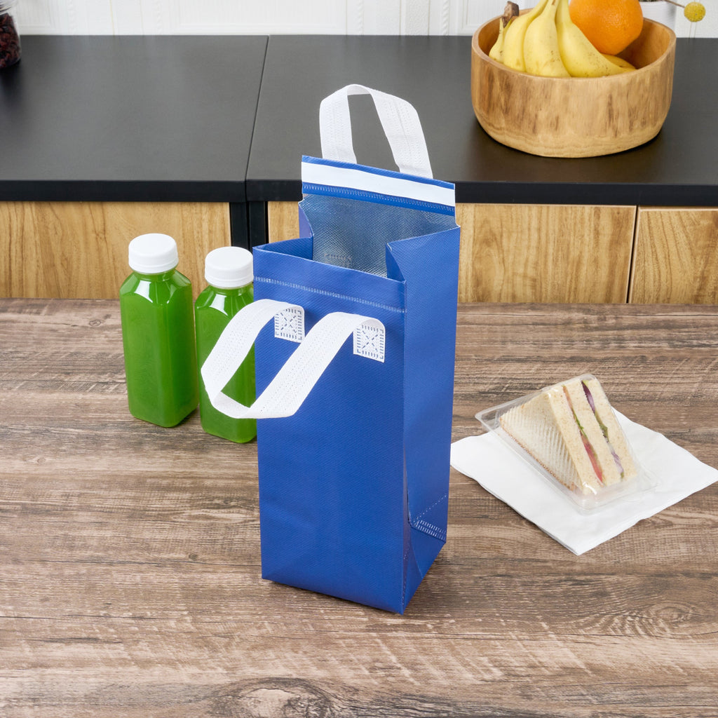 Bag Tek Blue Insulated Take Out Bag - Tamper-Evident - 4 3/4" x 4" x 11" - 100 count box