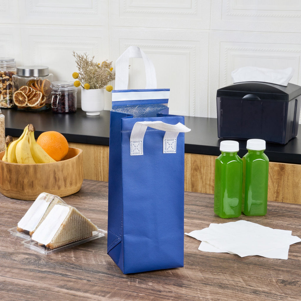 Bag Tek Blue Insulated Take Out Bag - Tamper-Evident - 4 3/4" x 4" x 11" - 100 count box