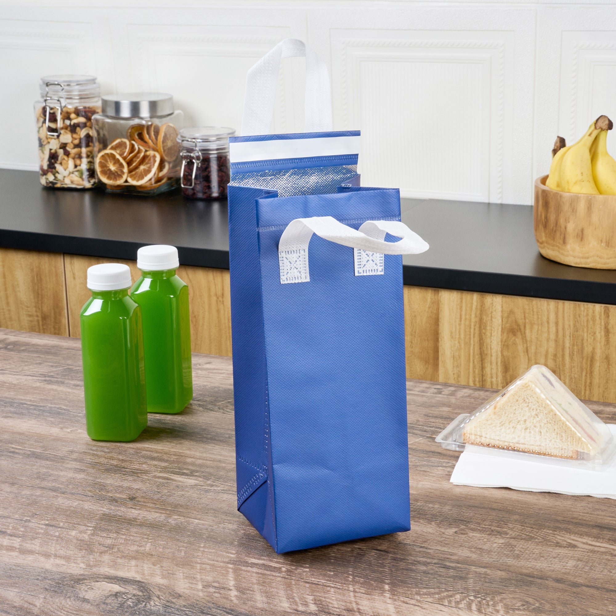 Bag Tek Blue Insulated Take Out Bag - Tamper-Evident - 4 3/4" x 4" x 11" - 100 count box