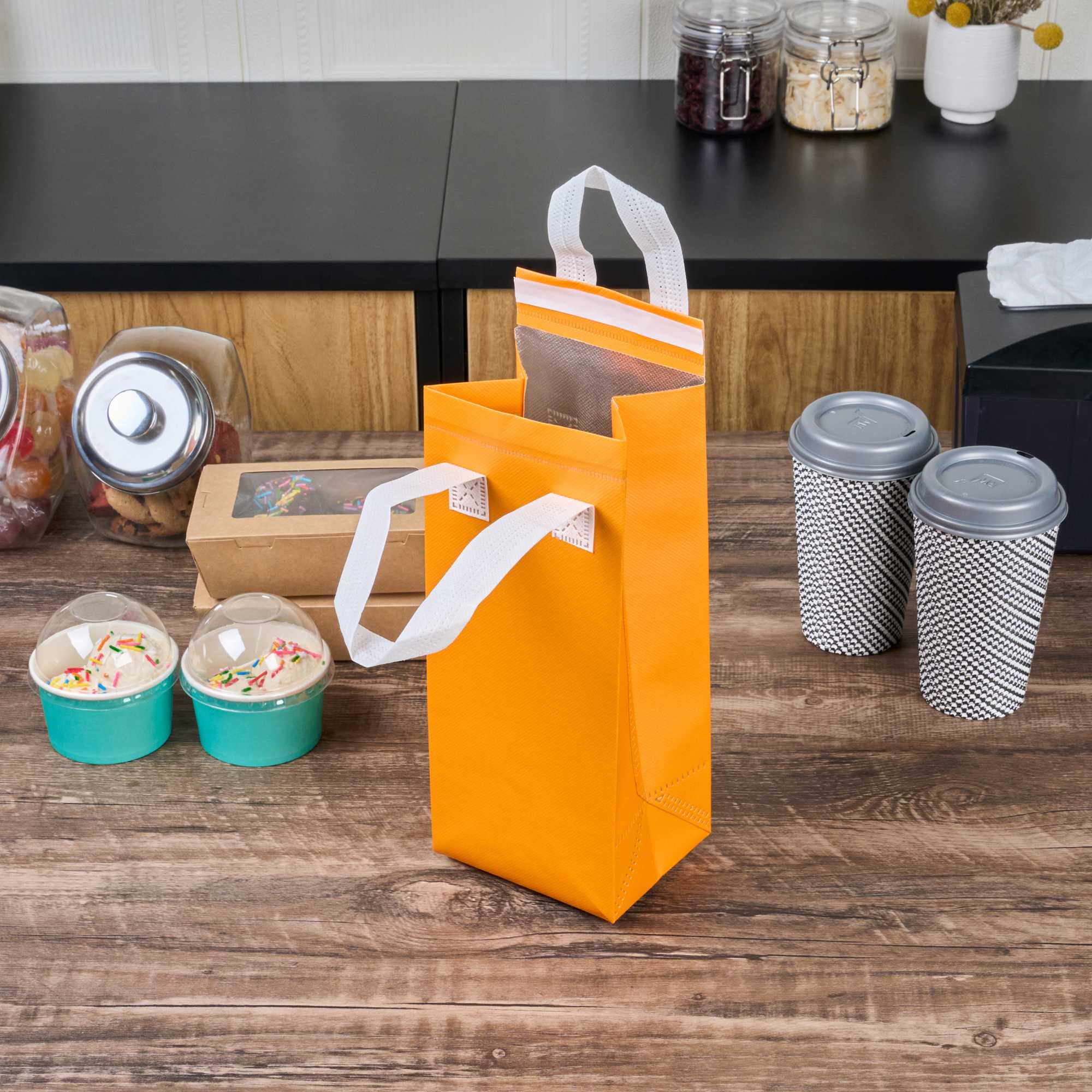 Bag Tek Orange Insulated Take Out Bag - Tamper-Evident - 4 3/4" x 4" x 11" - 25 count box