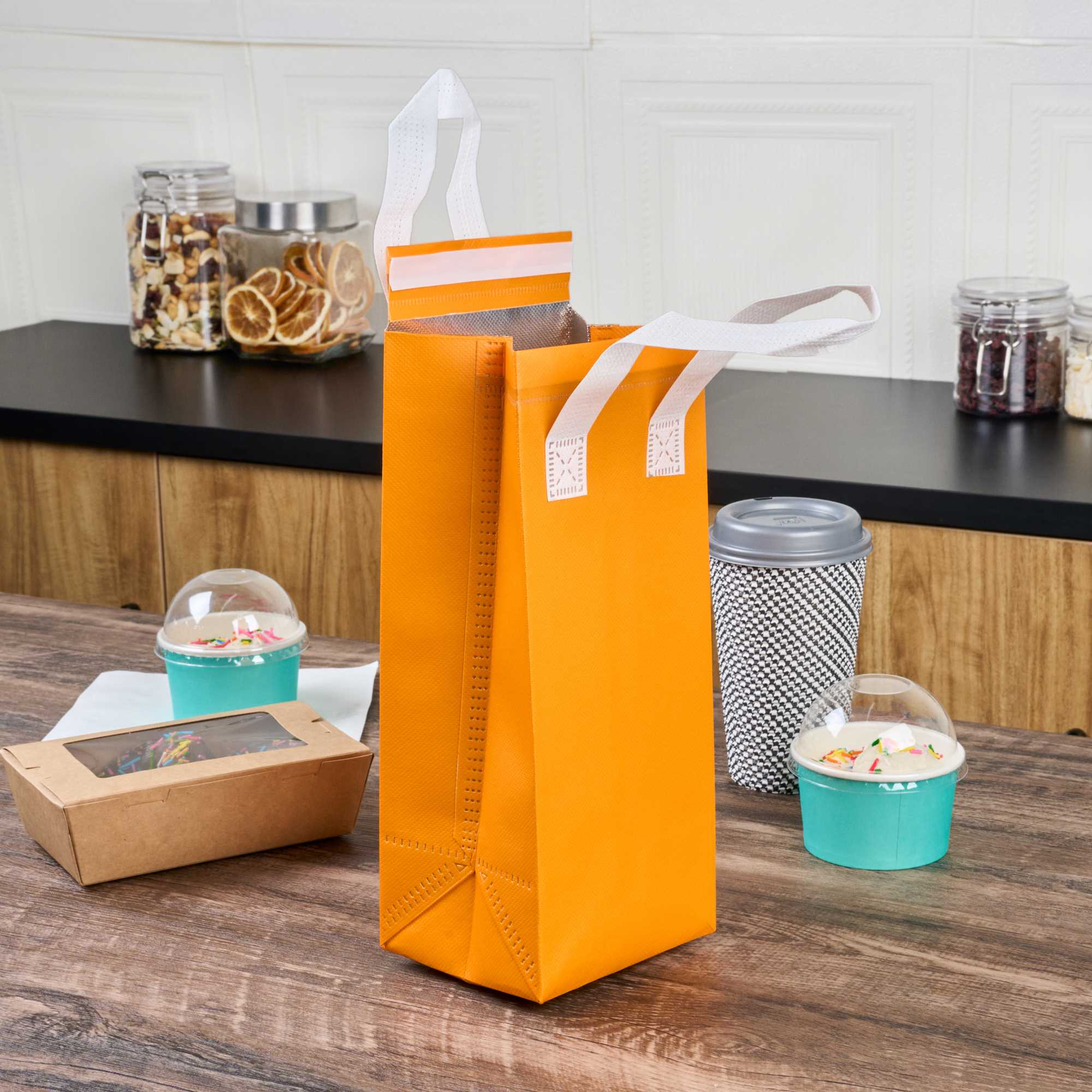 Bag Tek Orange Insulated Take Out Bag - Tamper-Evident - 4 3/4" x 4" x 11" - 25 count box