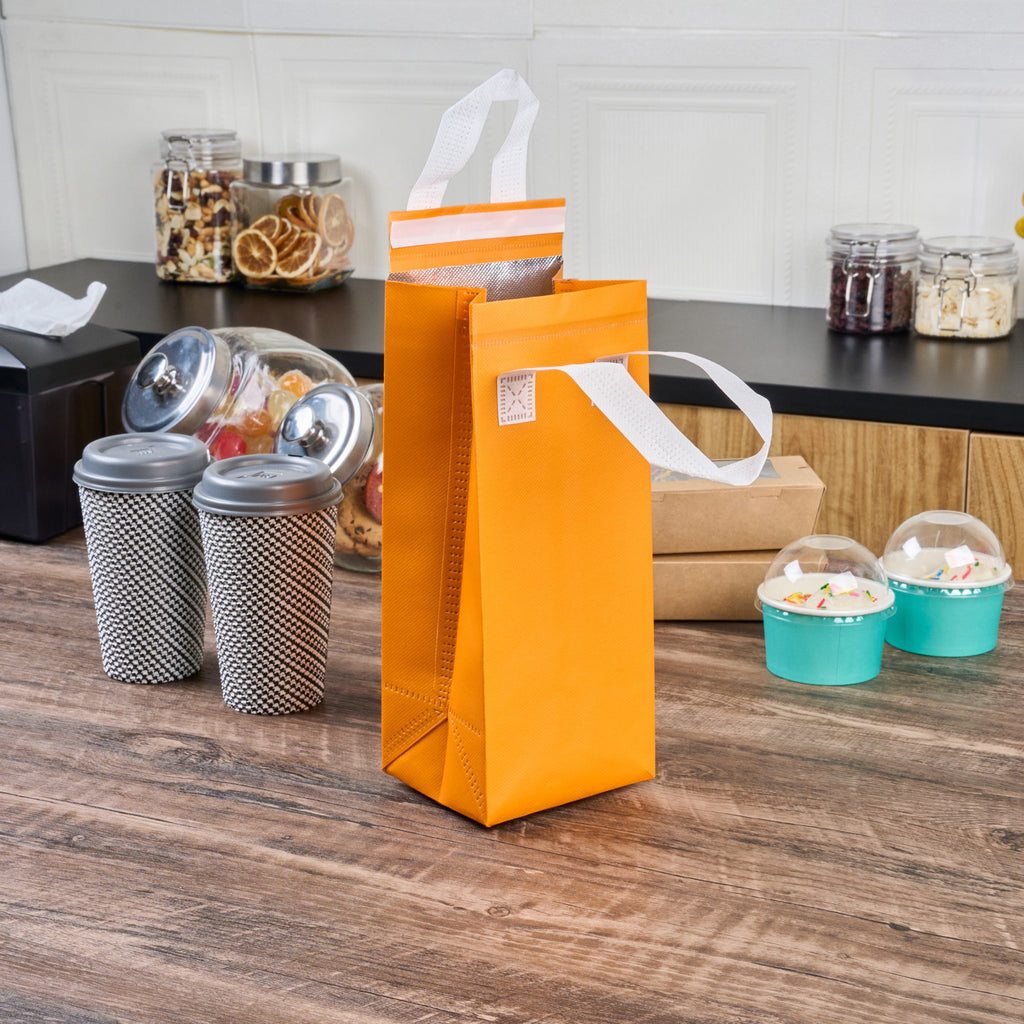 Bag Tek Orange Insulated Take Out Bag - Tamper-Evident - 4 3/4" x 4" x 11" - 100 count box