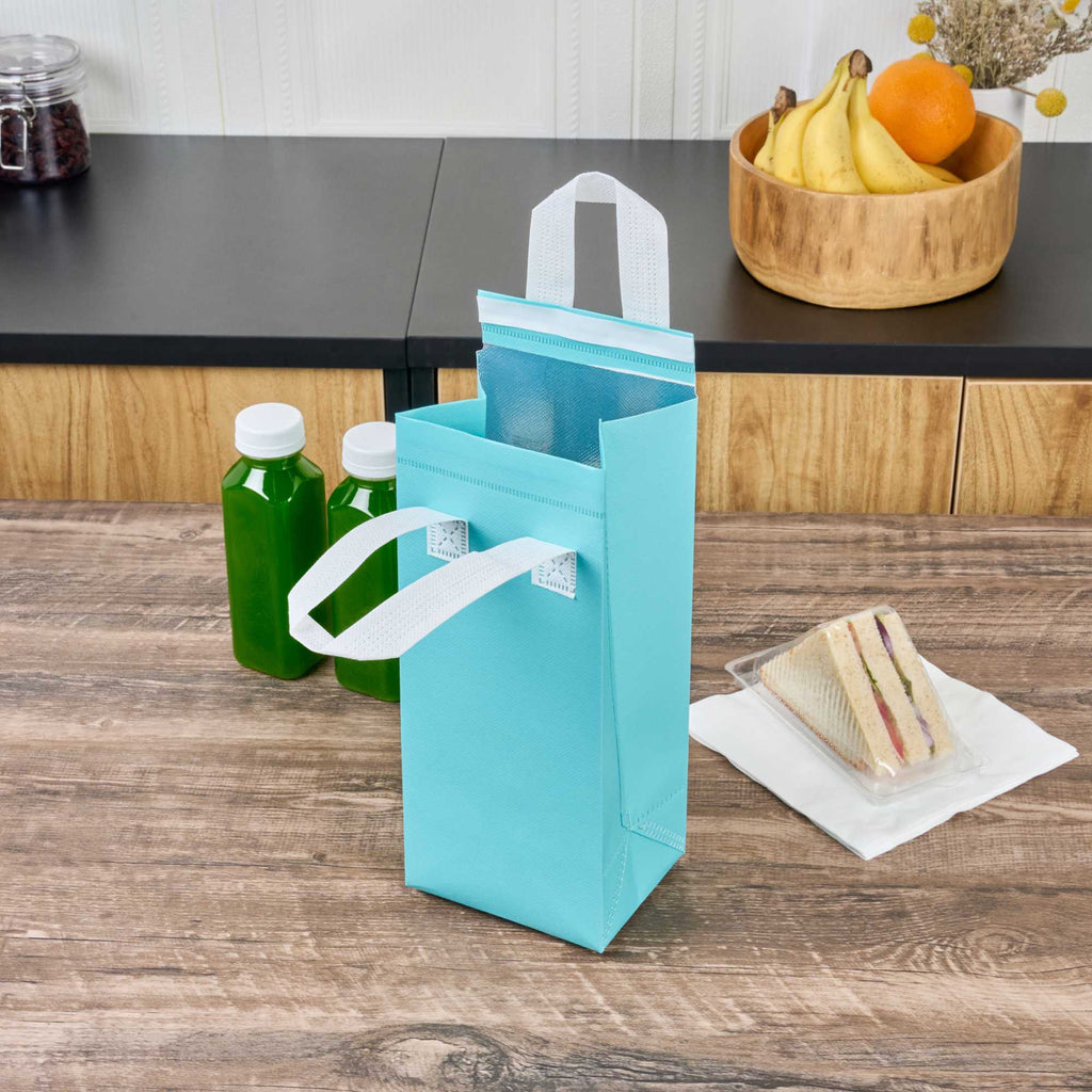 Bag Tek Teal Insulated Take Out Bag - Tamper-Evident - 4 3/4" x 4" x 11" - 25 count box