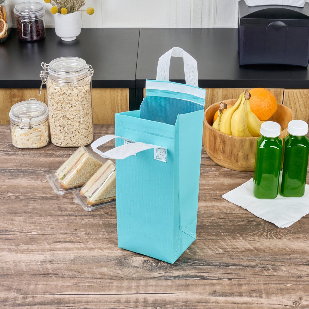 Bag Tek Teal Insulated Take Out Bag - Tamper-Evident - 4 3/4" x 4" x 11" - 100 count box