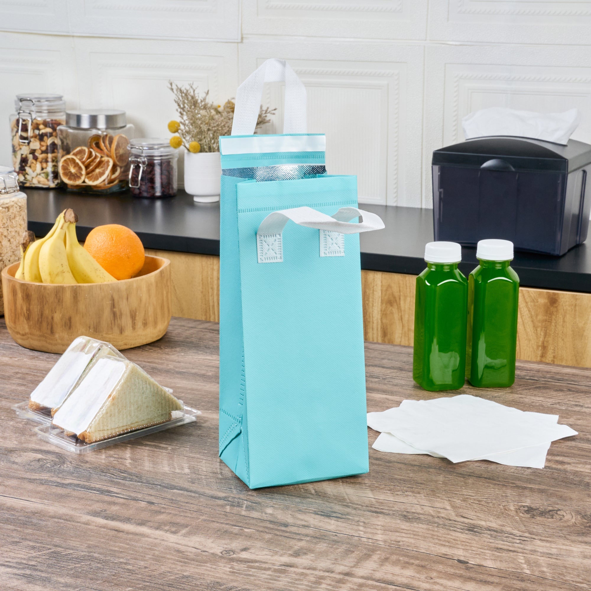 Bag Tek Teal Insulated Take Out Bag - Tamper-Evident - 4 3/4" x 4" x 11" - 100 count box