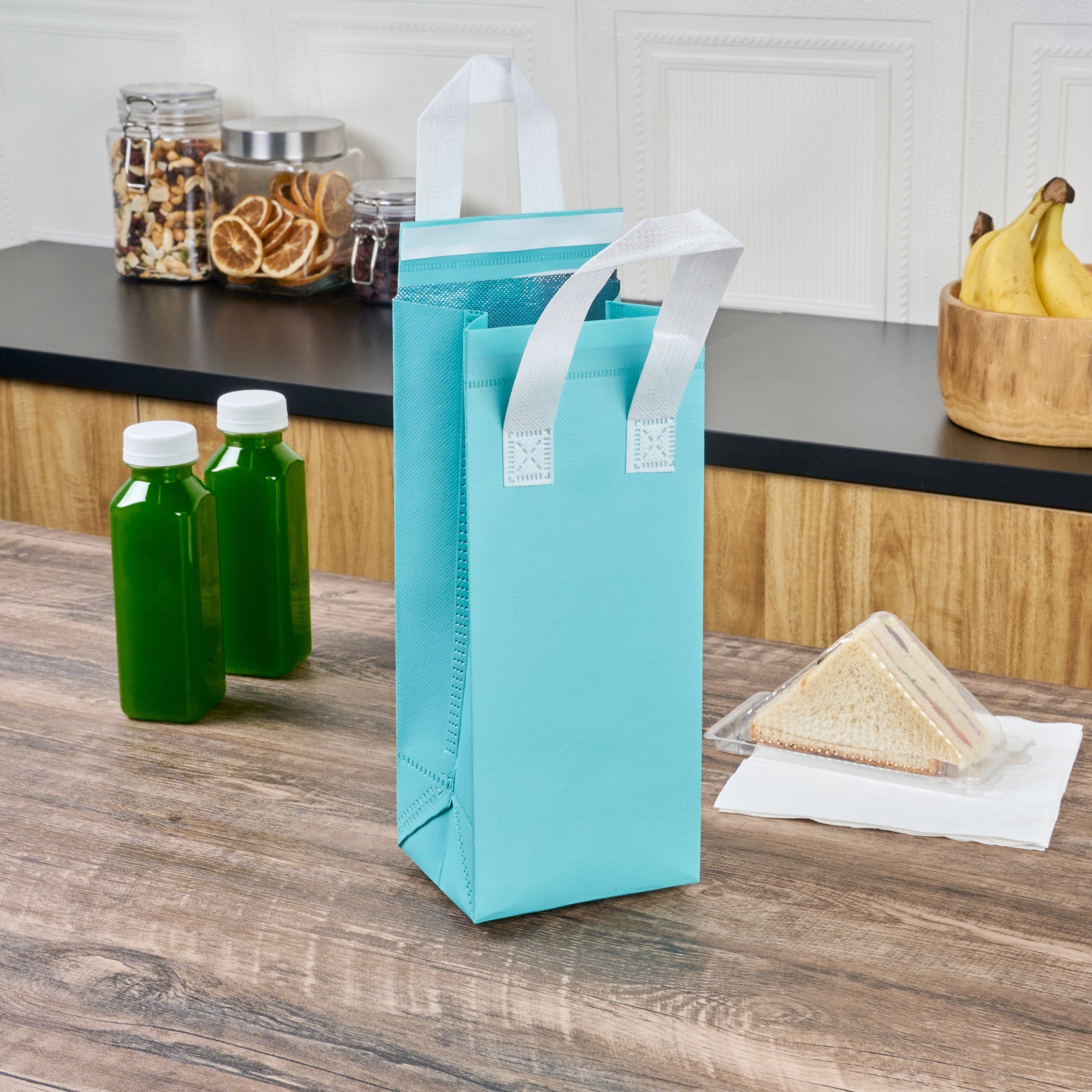 Bag Tek Teal Insulated Take Out Bag - Tamper-Evident - 4 3/4" x 4" x 11" - 100 count box