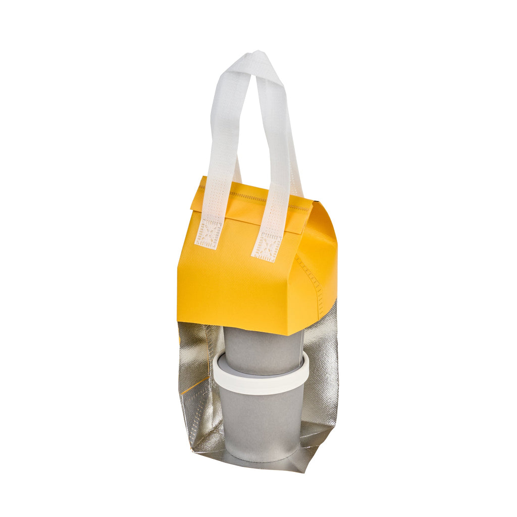Bag Tek Yellow Insulated Take Out Bag - Tamper-Evident - 4 3/4" x 4" x 11" - 100 count box